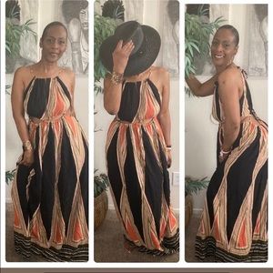 Printed Ruched Neckline Maxi Dress